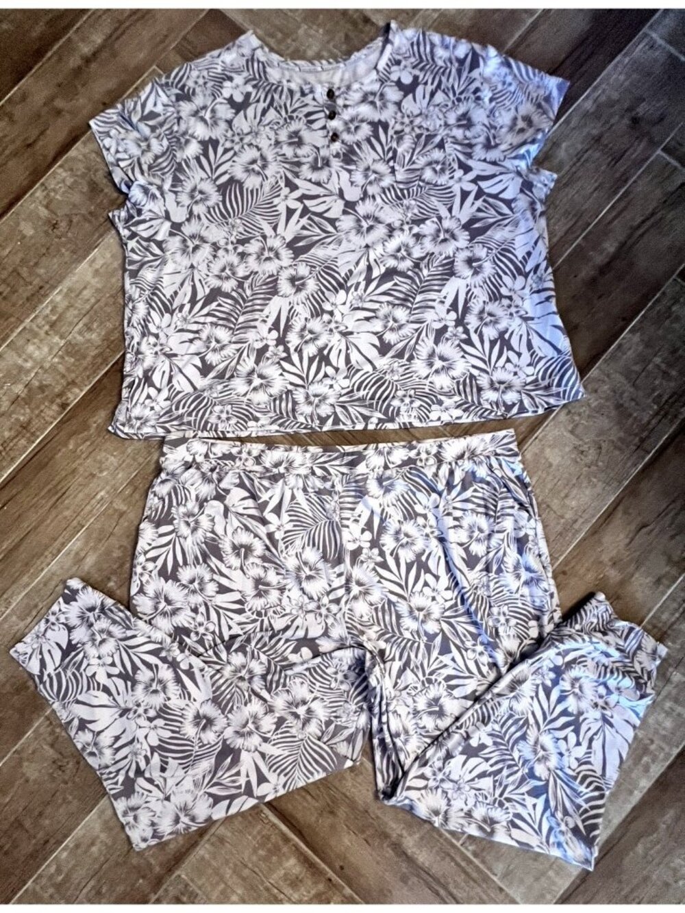 Pajama Set Plus Size 3X Women's KOOLABURRA by UGG Gray Hibiscus Lounge Sleep